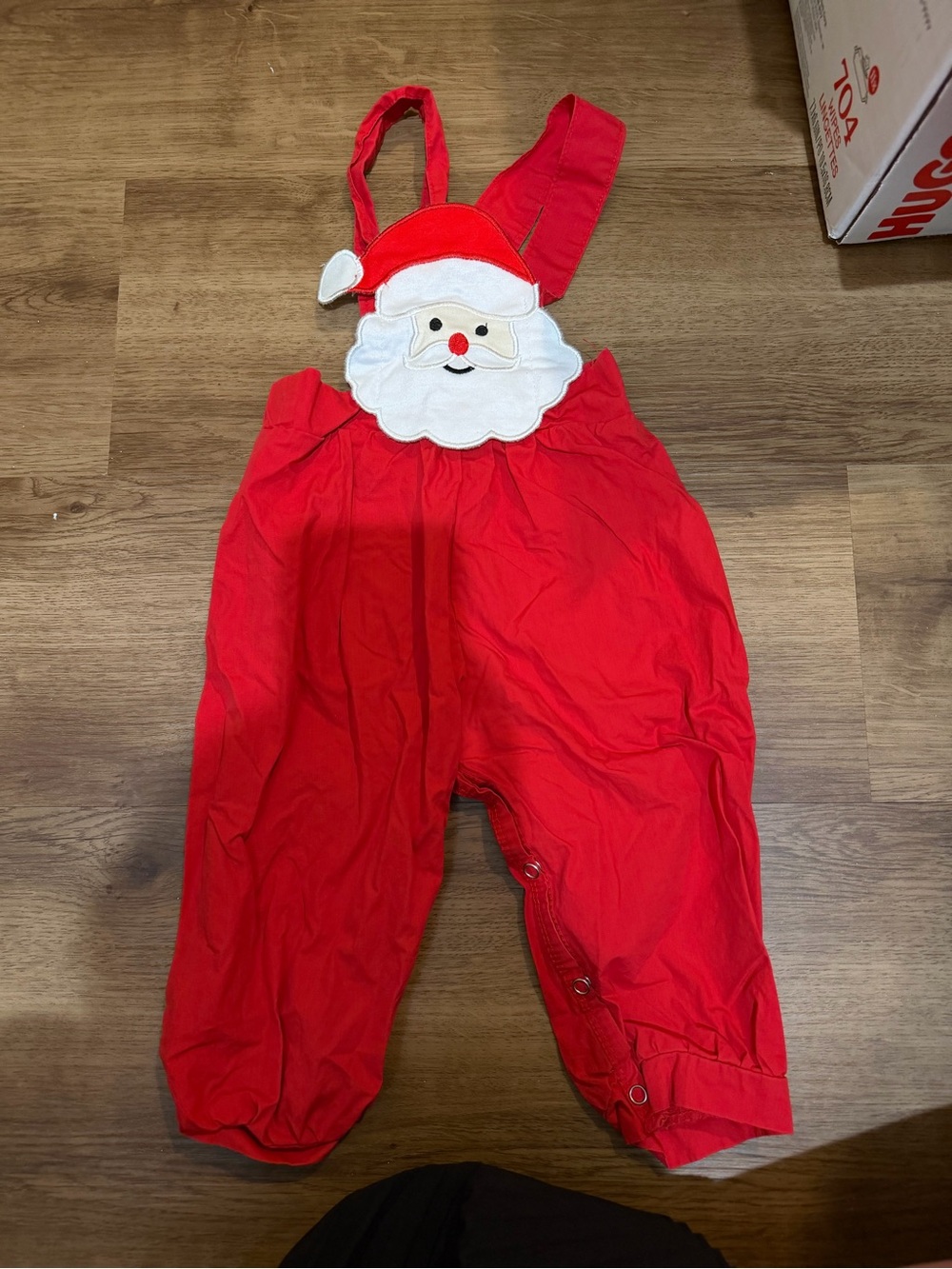 Kids Red Santa Applique Overalls